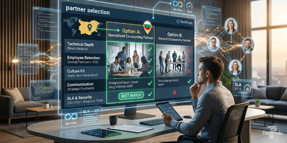 Picture of a person looking at laptop while choosing the best IT partner